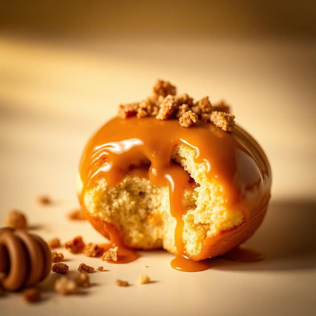 Salted caramel glazed donut with caramel crumble topping