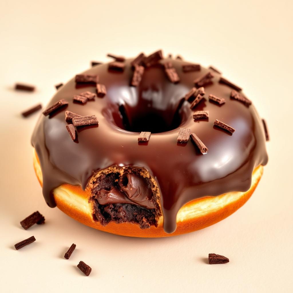 Triple chocolate donut with dark glaze and chocolate shards