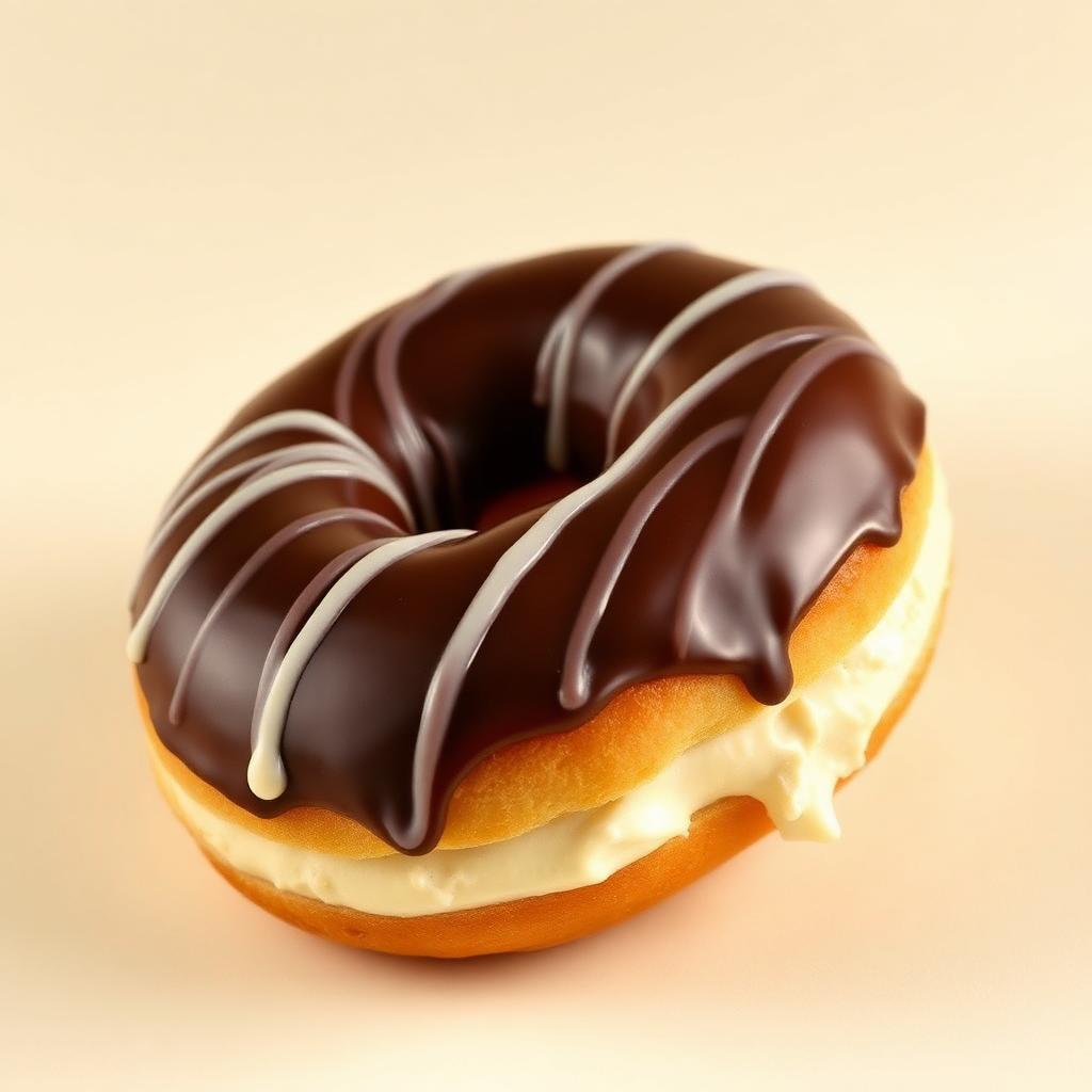 Oversized chocolate glazed long john donut filled with Bavarian cream