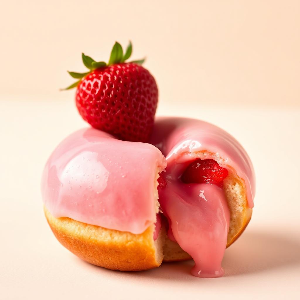 Strawberry glazed donut with fresh strawberry filling and a whole strawberry on top
